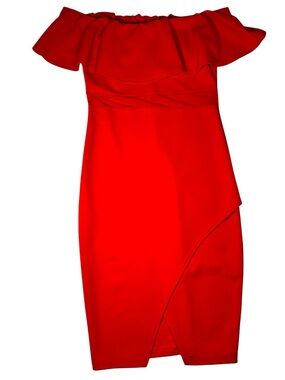 privy Red One-Shoulder Ruffle Bodycon Dress